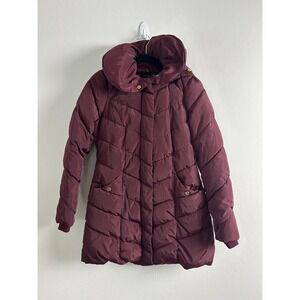 Steve Madden Burgundy Chevron Puffer Jacket Hooded Wine Winter Coat Small